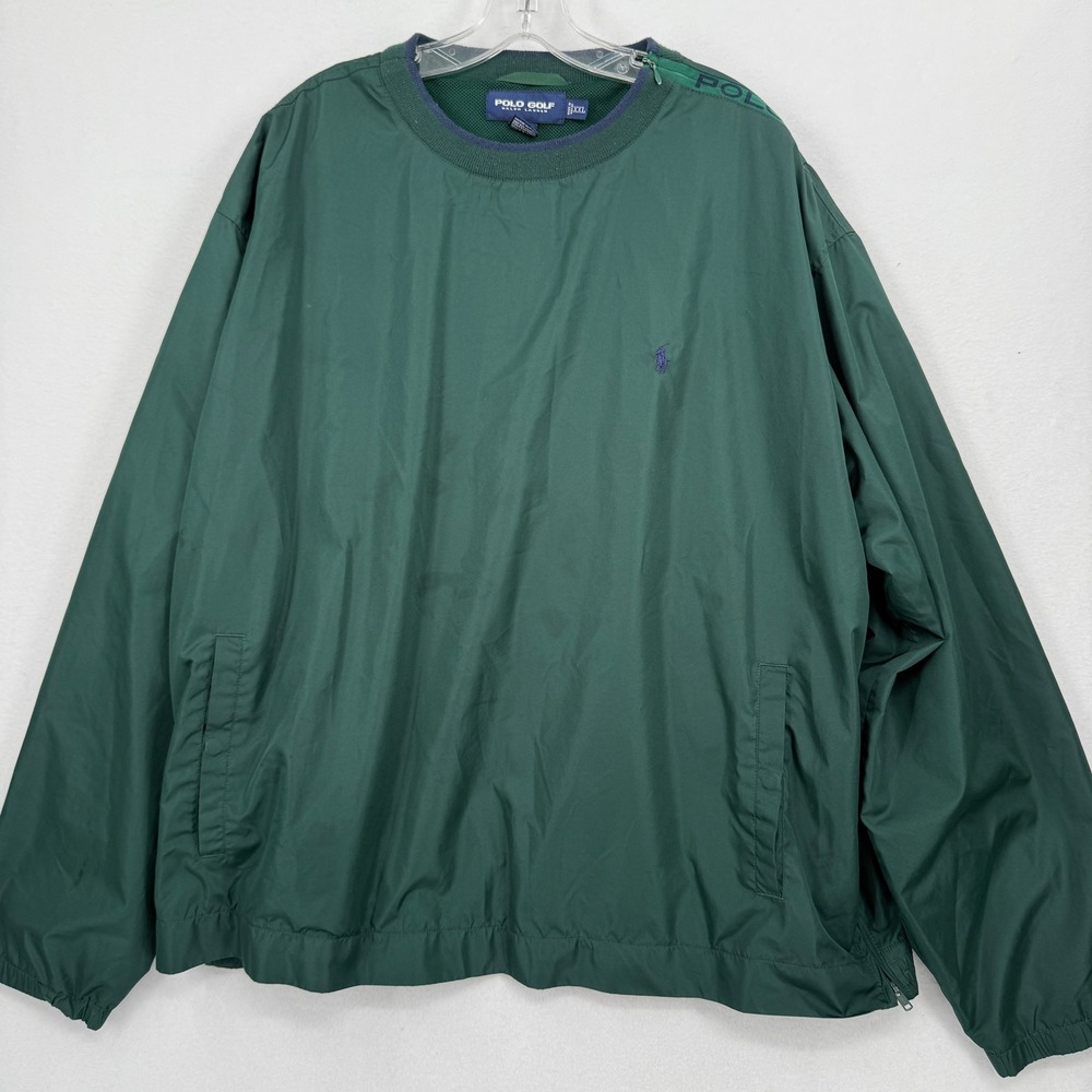 Polo Golf Windbreaker Pullover Mens XXL Green Shoulder Zip Mesh Lined‎ Jacket
